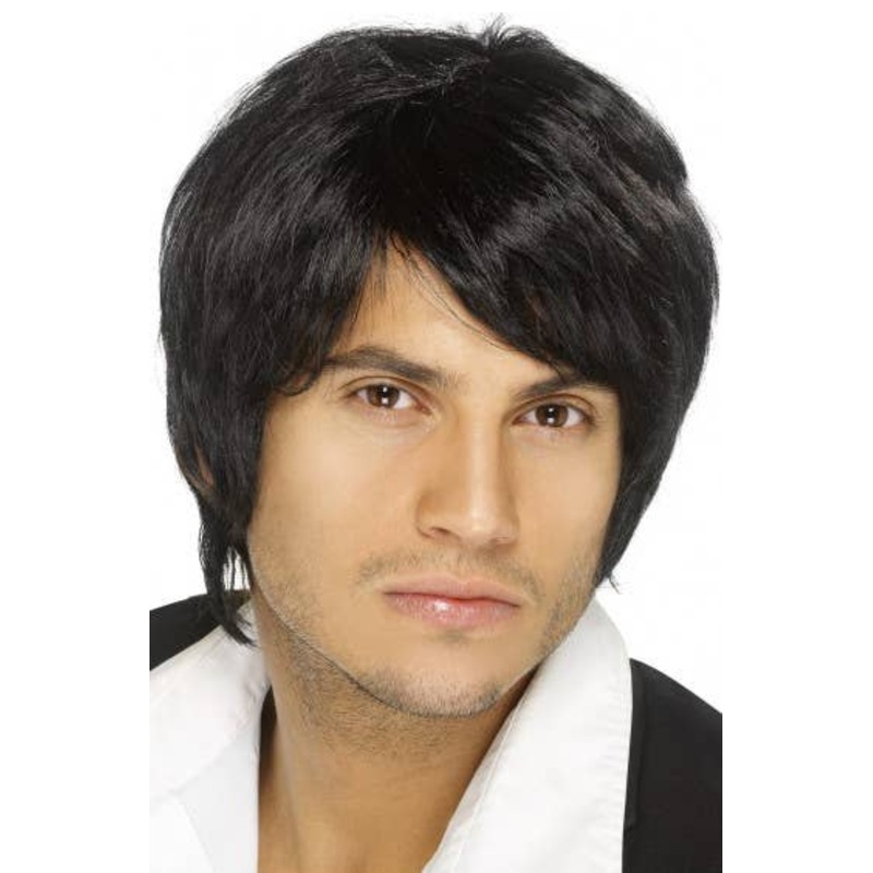 Sleek Black 90s Boy Band Mens Costume Wig