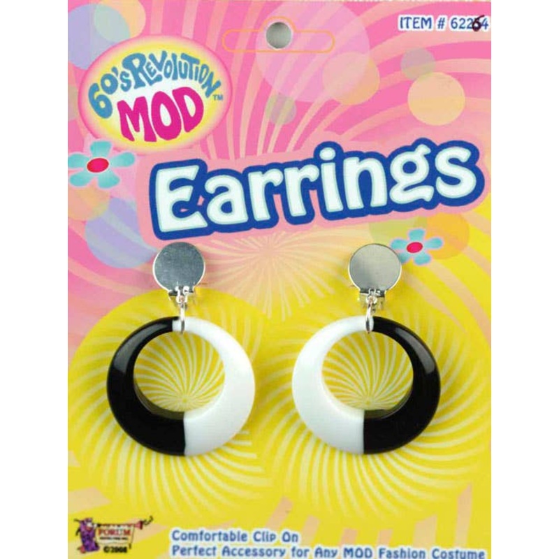 60s Mod Black and White Costume Earrings