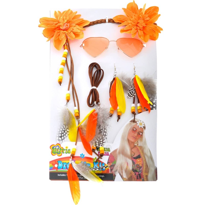 70s Orange Hippie Dress Up Costume Accessory Set