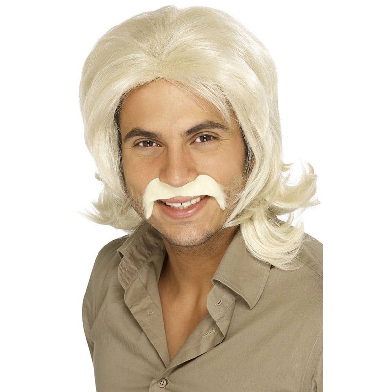 70s Retro Blonde Costume Wig with Moustache