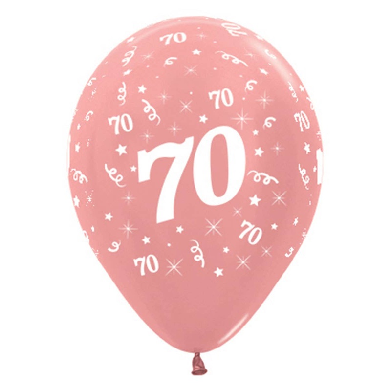 70th Birthday Metallic Rose Gold 6 Pack 30cm Latex Balloons