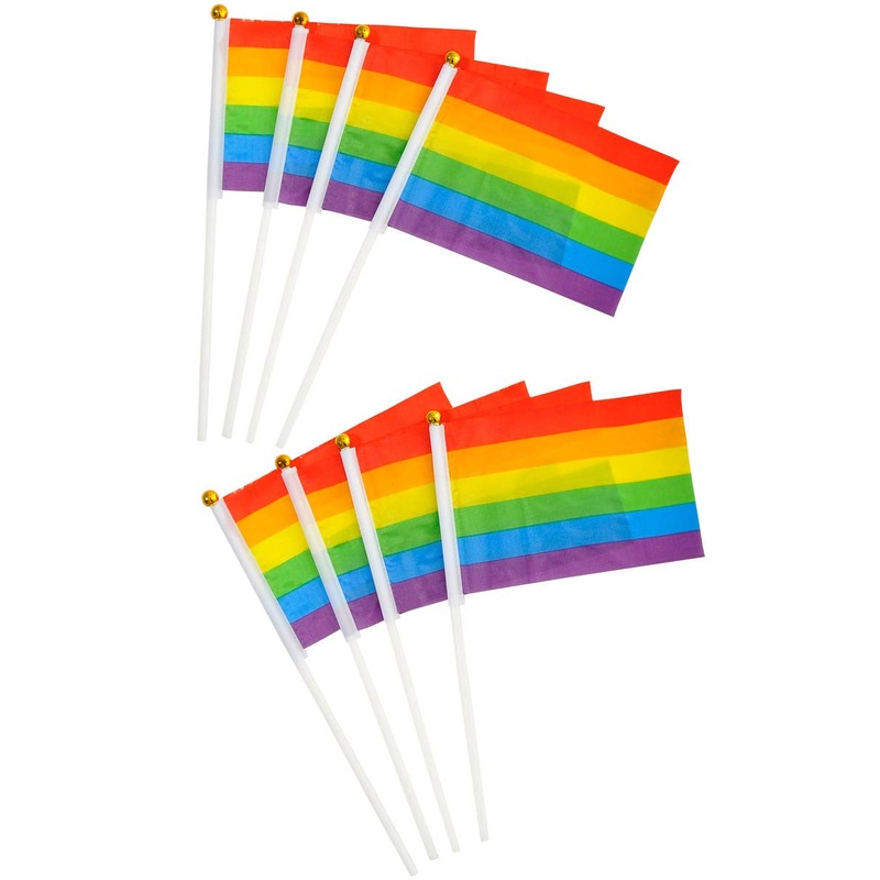 8 Pack 10cm x 15cm Rainbow Flags on Poles