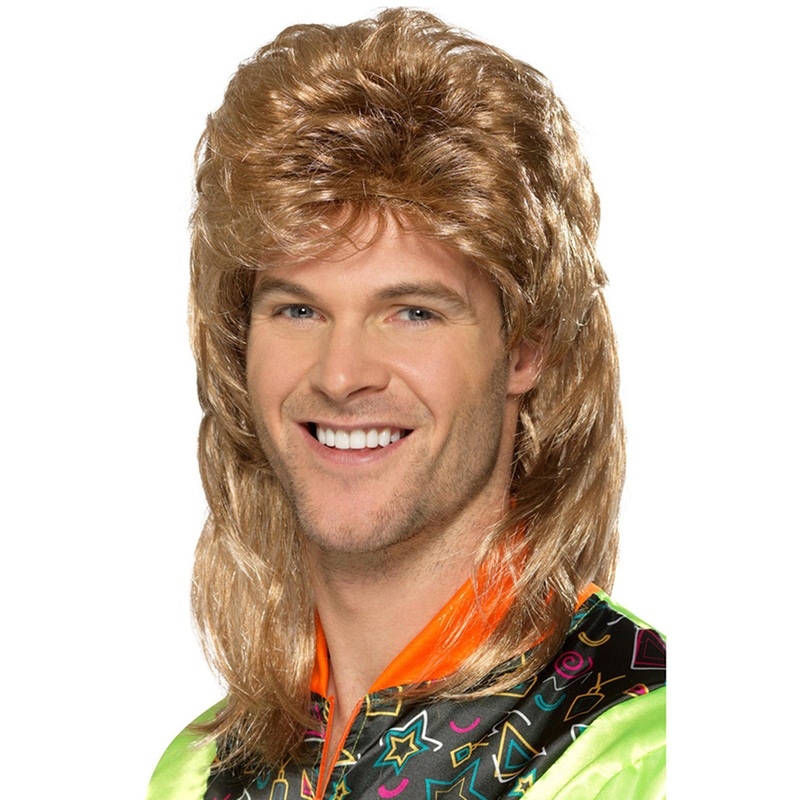 80s Brown with Blonde Highlights Mullet Mens Wig