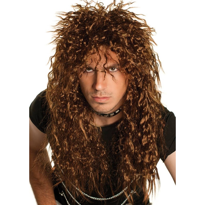 80s Crimped Brown Rocker Wig