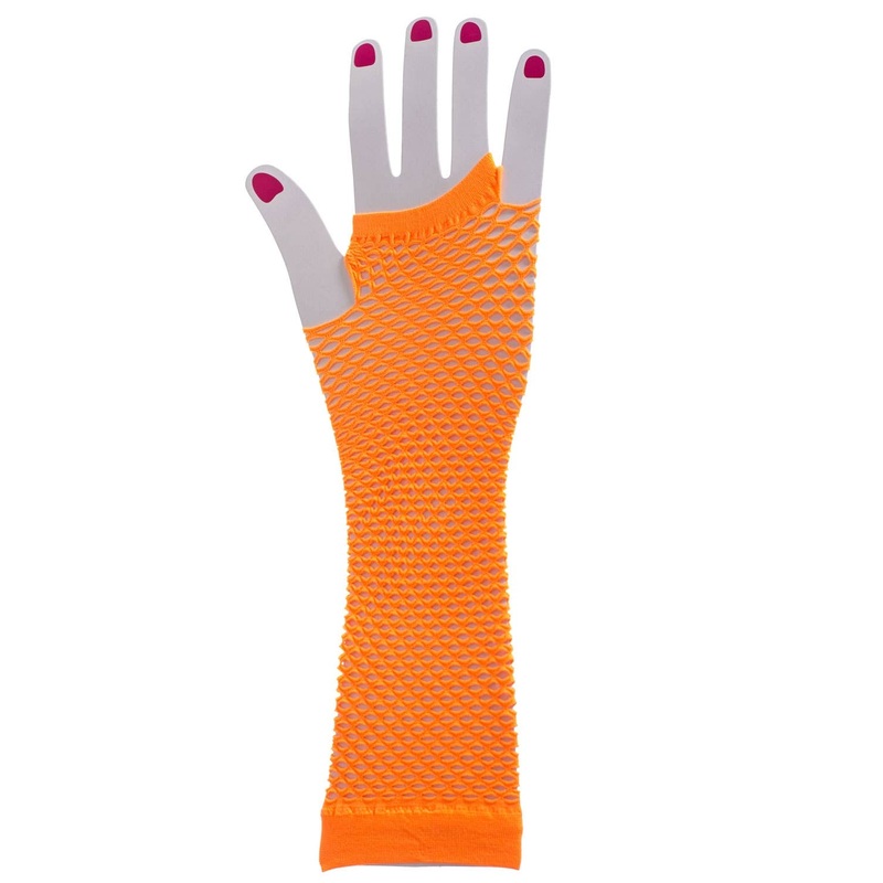 80s Orange Fishnet Fingerless Gloves