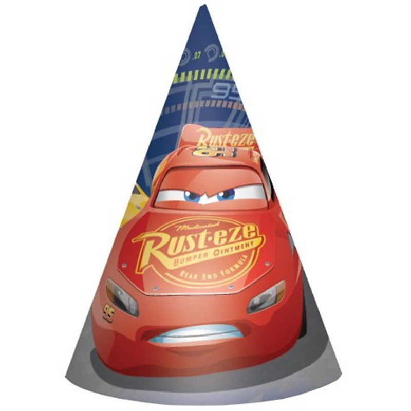 Cars 8 Pack Paper Cone Party Hats