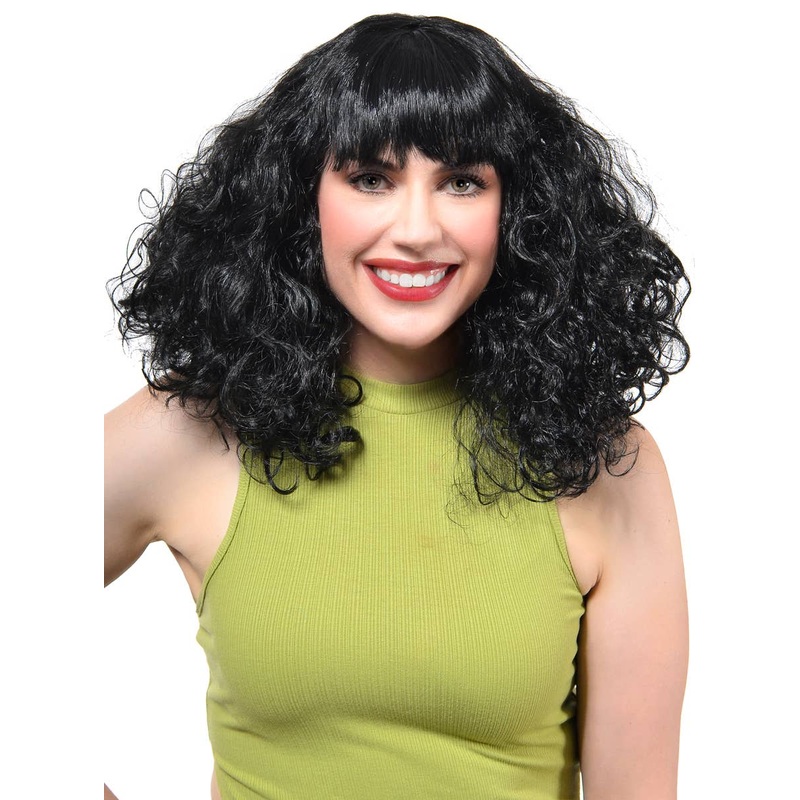 Disco Star Womens Curly Black 70s Costume Wig