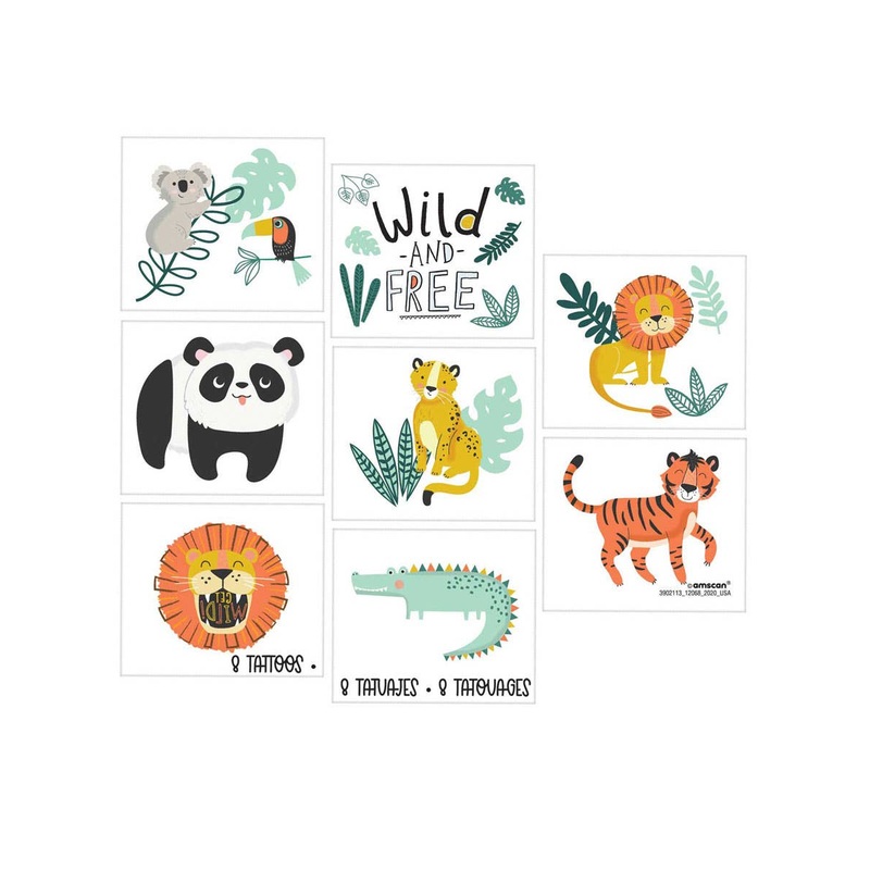 Get Wild Jungle Safari 8 Pack Temporary Tattoos Party Favours
