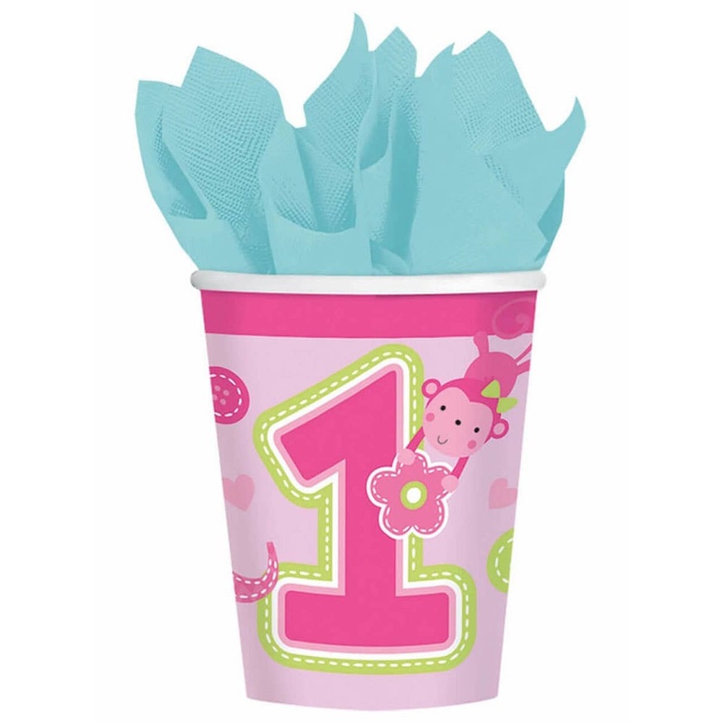 One Wild Girl 1st Birthday 8 Pack Pink Paper Cups
