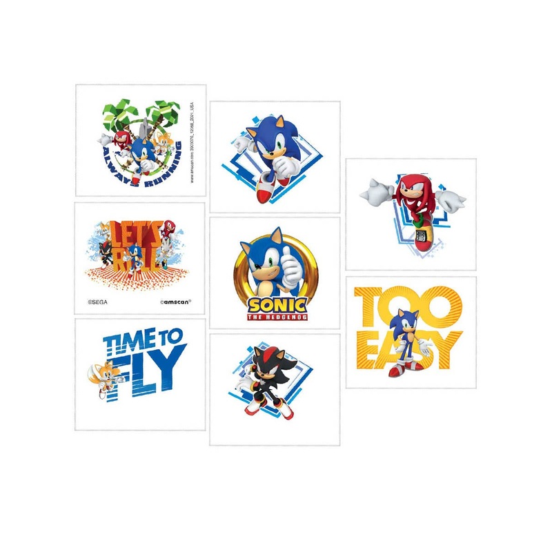 Sonic The Hedgehog 8 Pack Temporary Tattoo Party Favours