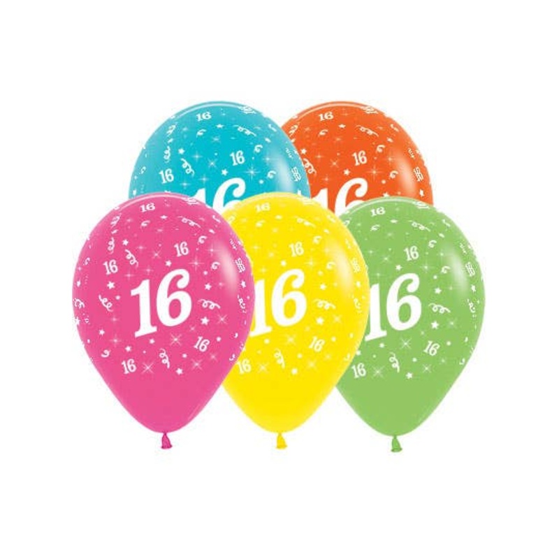 16th Birthday Tropical Colours 25 Pack 30cm Latex Balloons