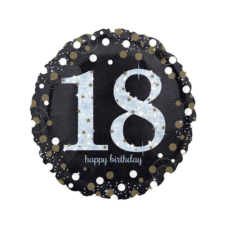 18th Birthday Print Black and Gold 45cm Round Foil Balloon