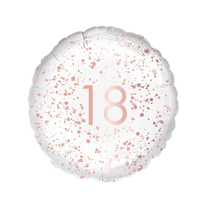 18th Birthday Print Rose Gold and White 45cm Round Foil Balloon