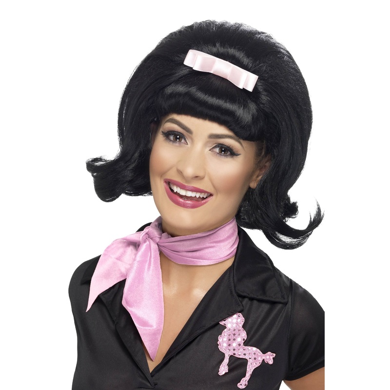 50s Flicked Beehive Black Bob Costume Wig