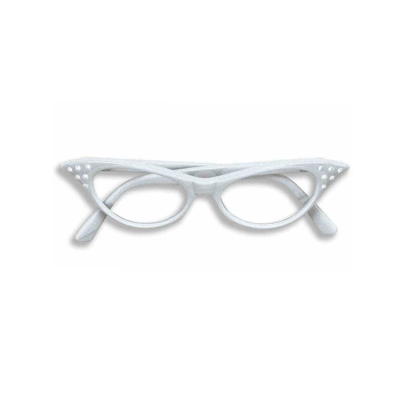 50s Ladies Rock N Roll White Diamante Costume Glasses