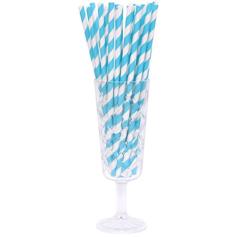 Caribbean Blue and White Stripe 50 Pack Paper Straws