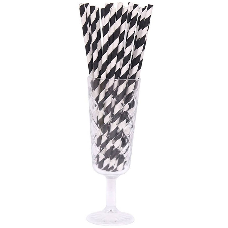 Midnight Black and White Stripe 50 Pack Paper Straws