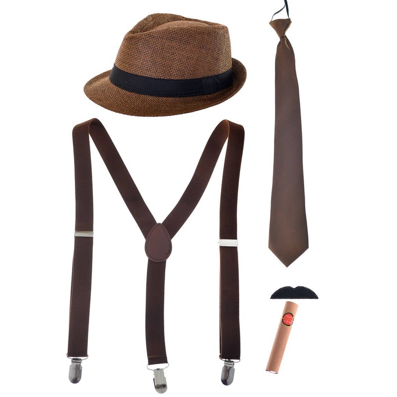 Vintage Look Brown Gangster Costume Accessory Set