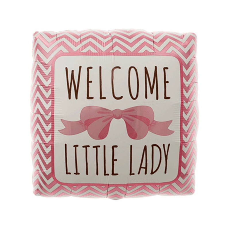 Welcome Little Lady Print 46cm Pink Foil Square Baby Shower Balloon