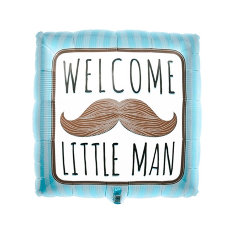 Welcome Little Man Print 46cm Blue Foil Square Baby Shower Balloon