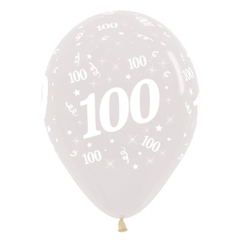 100th Birthday Crystal Clear 25 Pack 30cm Latex Balloons