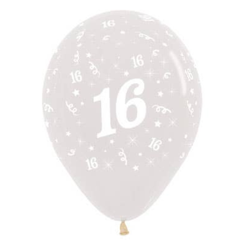 16th Birthday Crystal Clear 25 Pack 30cm Latex Balloons