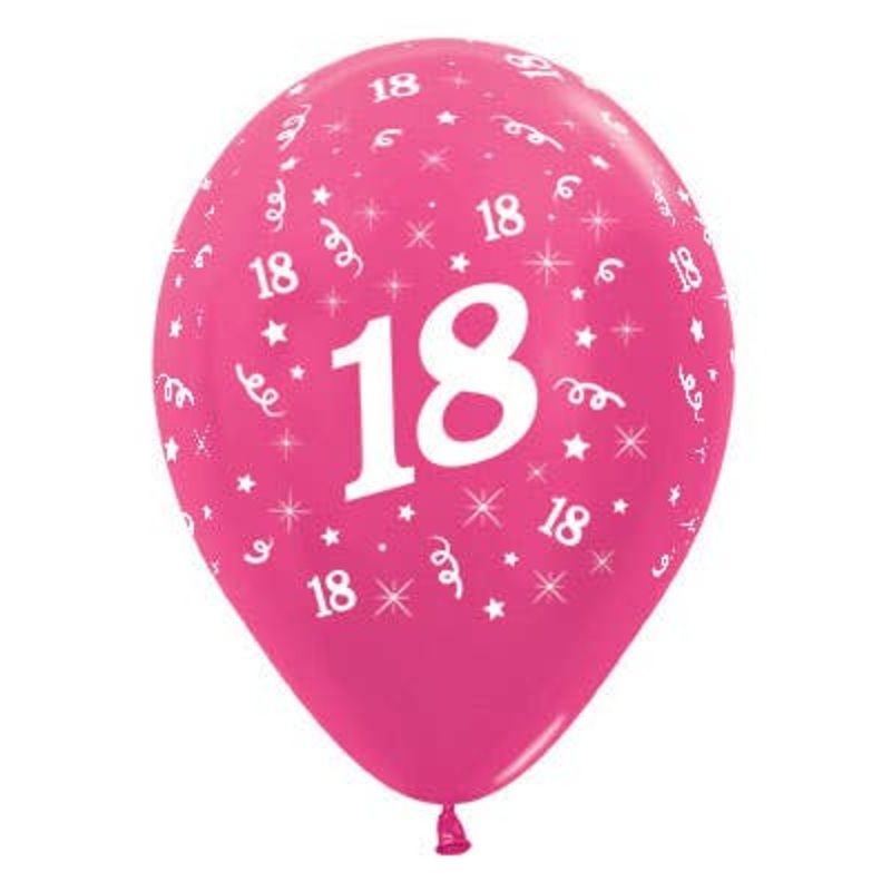 18th Birthday Metallic Fuchsia 25 Pack 30cm Latex Balloons