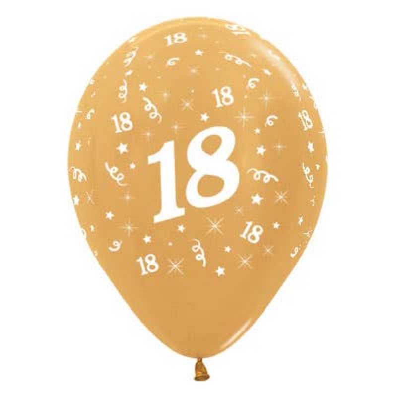 18th Birthday Metallic Gold 25 Pack 30cm Latex Balloons