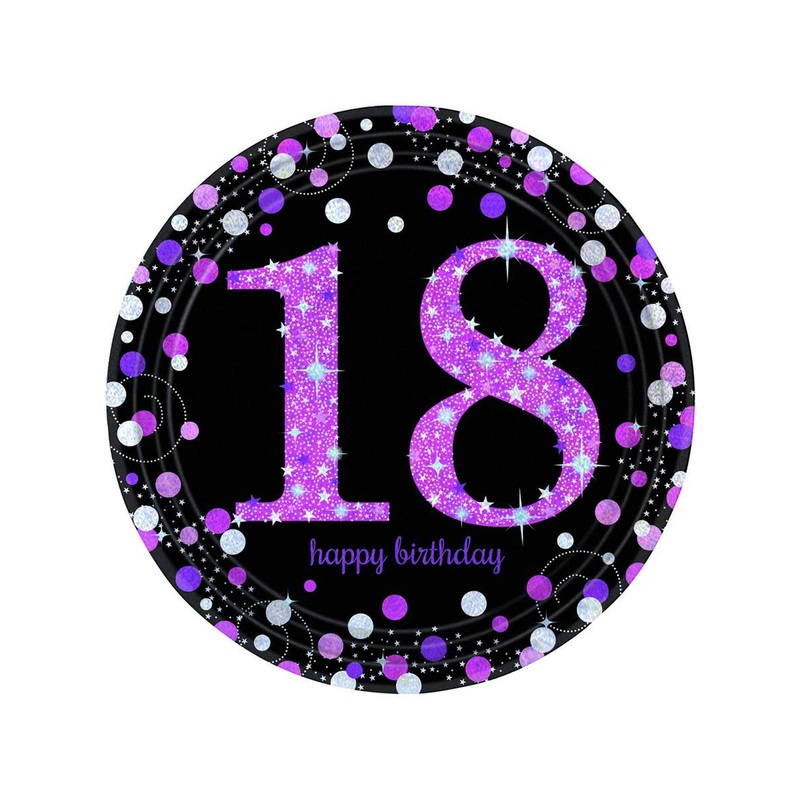 18th Birthday Pink and Black 8 Pack 23cm Paper Plates