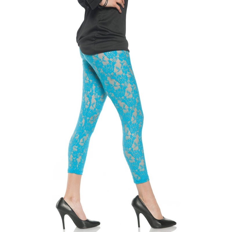 1980s Womens Neon Blue Lace Costume Leggings Large