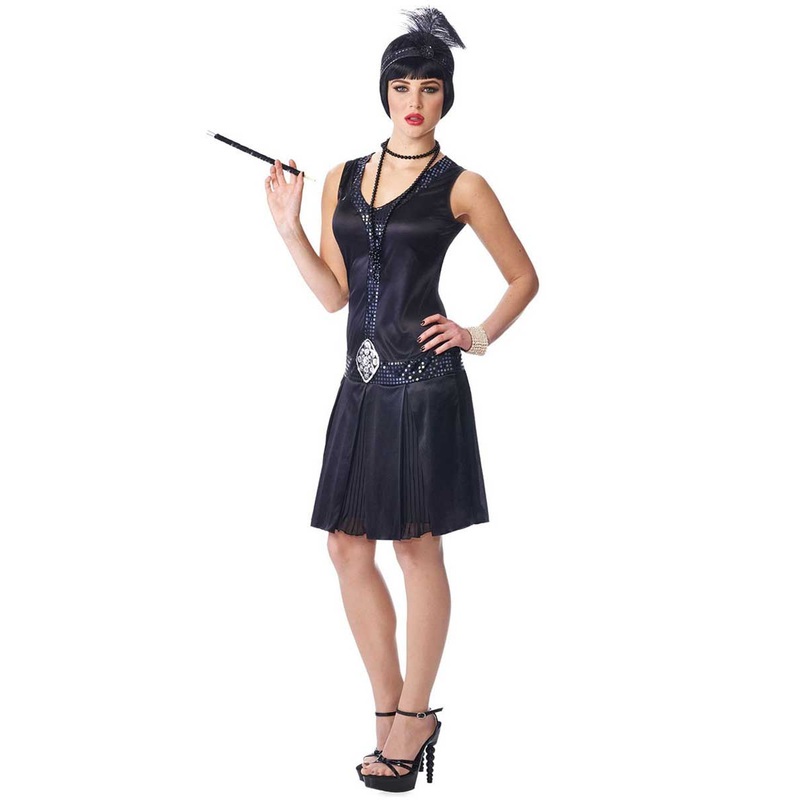 20s Debutante Womens Black Gatsby Dress Costume Large