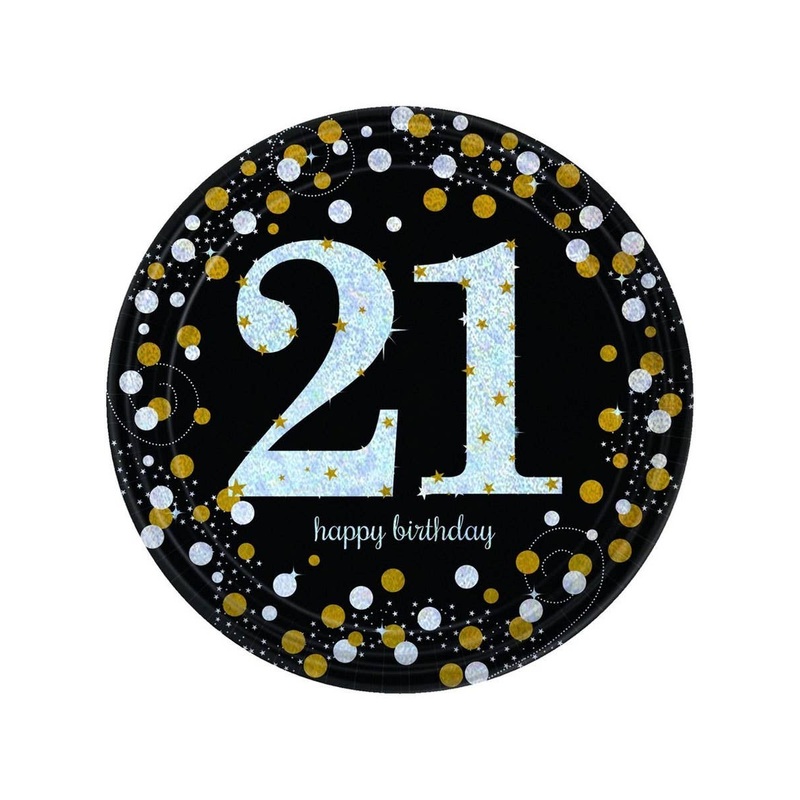 21st Birthday Black and Gold 23cm 8 Pack Paper Plates