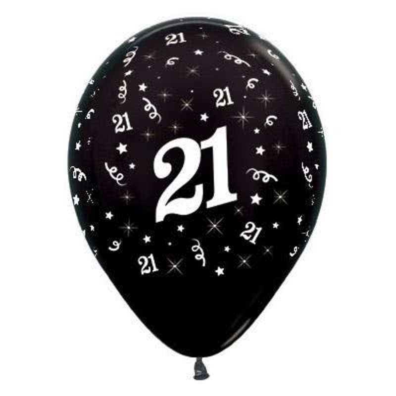 21st Birthday Metallic Black 25 Pack 30cm Latex Balloons