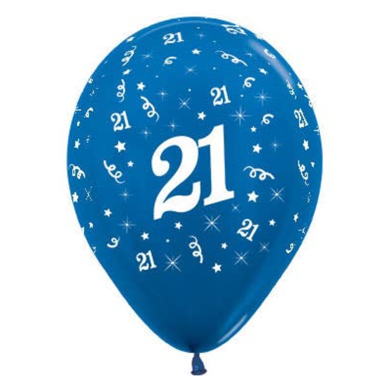 21st Birthday Metallic Blue 25 Pack 30cm Latex Balloons