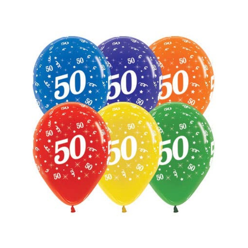 50th Birthday Assorted Crystal Colours 25 Pack 30cm Latex Balloons