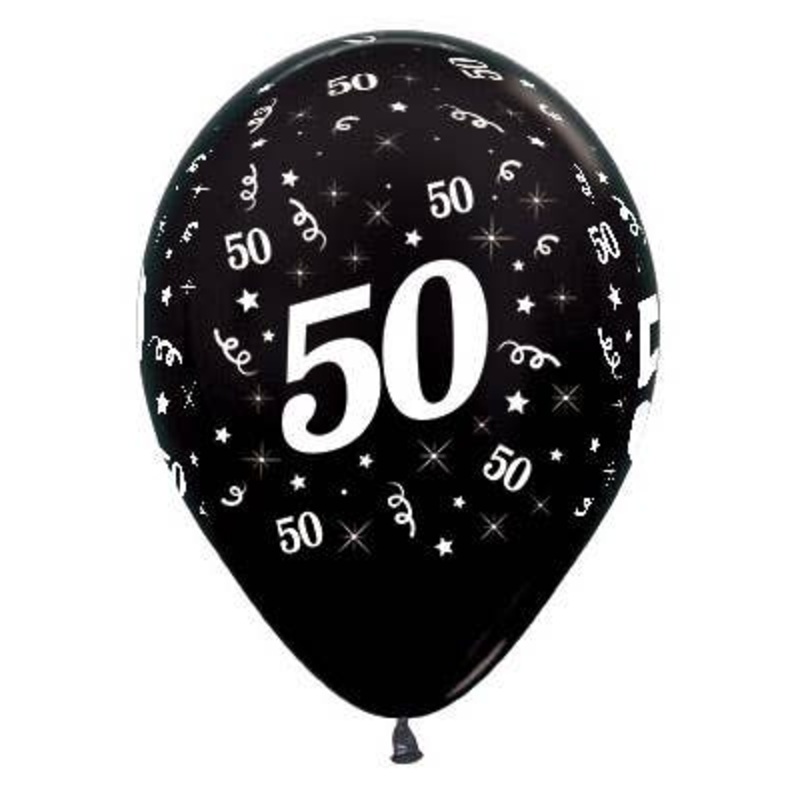 50th Birthday Metallic Black 25 Pack 30cm Latex Balloons