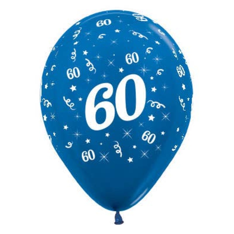 60th Birthday Metallic Blue 25 Pack 30cm Latex Balloons