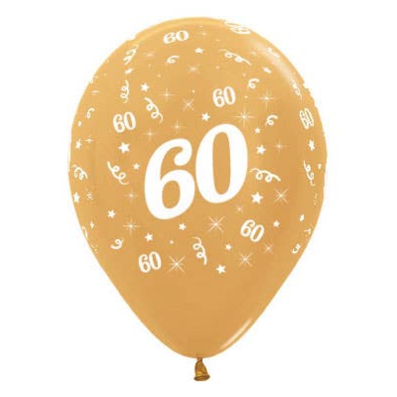 60th Birthday Metallic Gold 25 Pack 30cm Latex Balloons