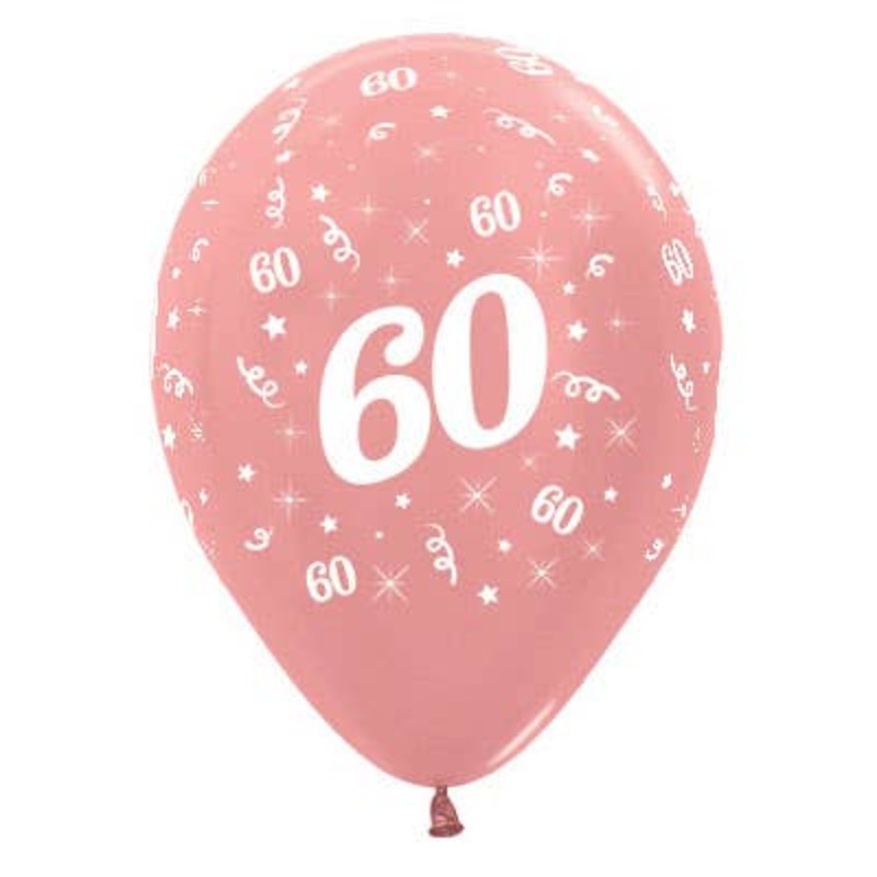 60th Birthday Metallic Rose Gold 25 Pack 30cm Latex Balloons