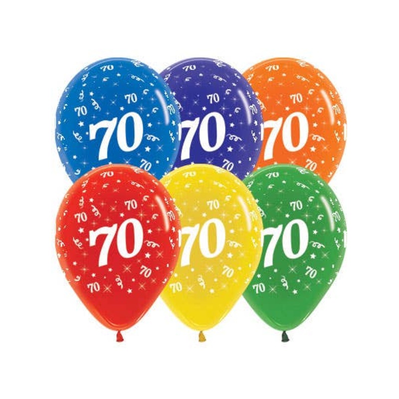 70th Birthday Assorted Crystal Colours 25 Pack 30cm Latex Balloons