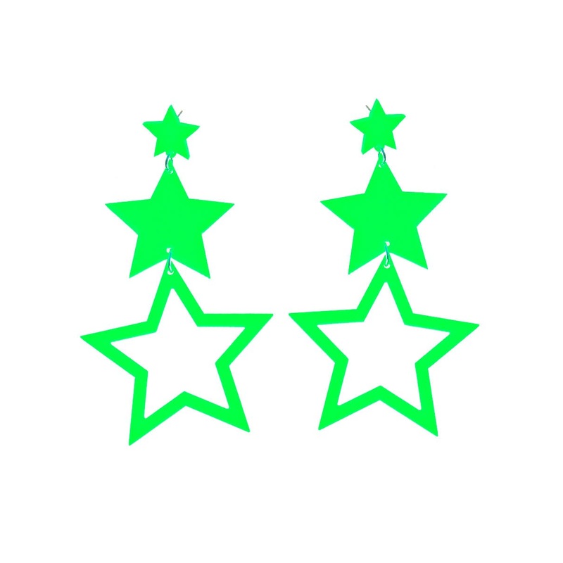 80s Neon Green Dangling Star Costume Earrings