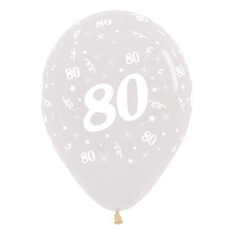 80th Birthday Crystal Clear 25 Pack 30cm Latex Balloons