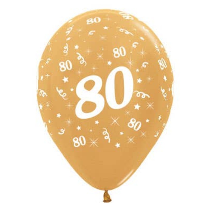 80th Birthday Metallic Gold 25 Pack 30cm Latex Balloons