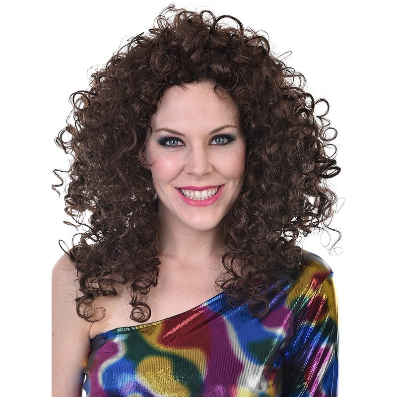 1970s Disco Womens Brown Curly Costume Wig