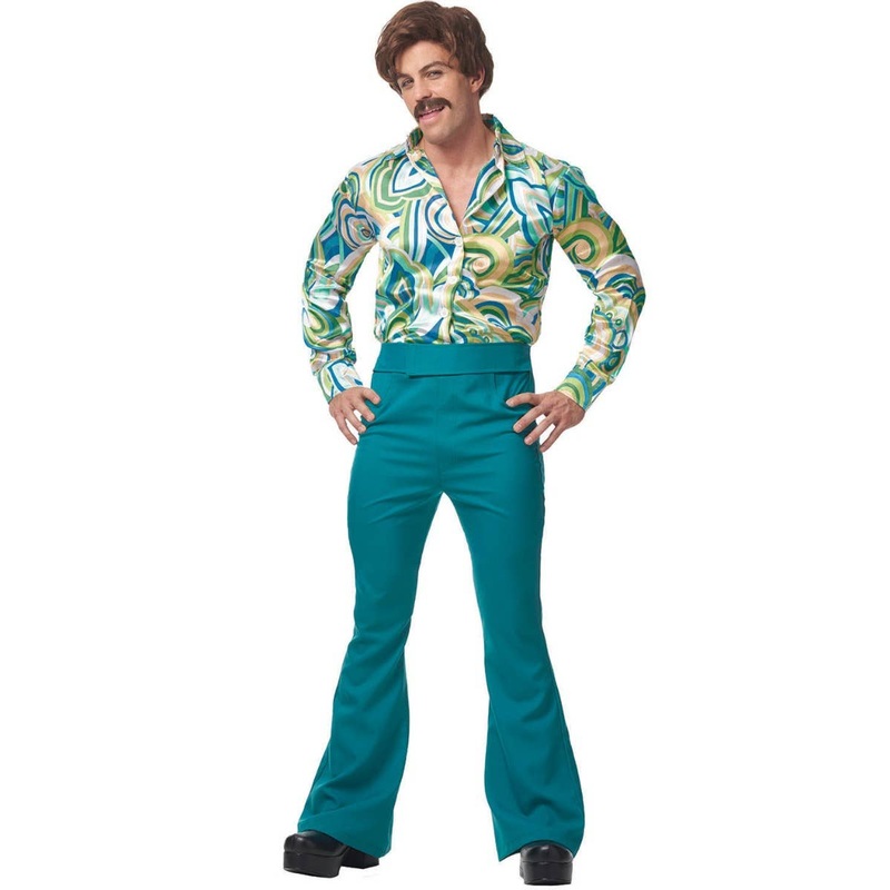1970s Dude Mens Green Retro Fancy Dress Costume Standard