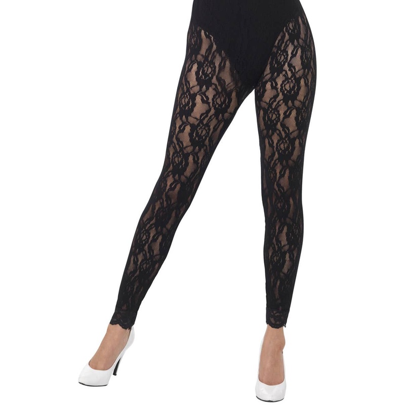 1980s Black Lace Womens Footless Costume Leggings