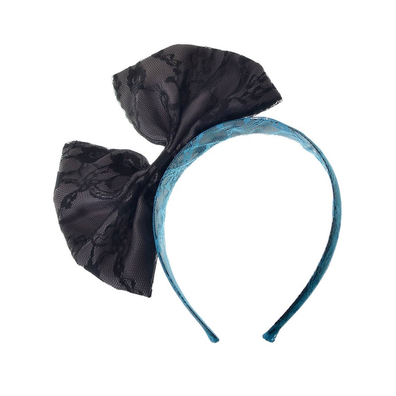 1980s Blue and Black Lace Bow Costume Headband