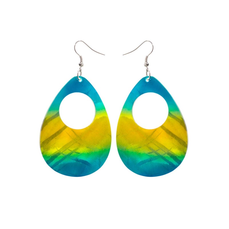 1980s Blue and Yellow Shell Earrings