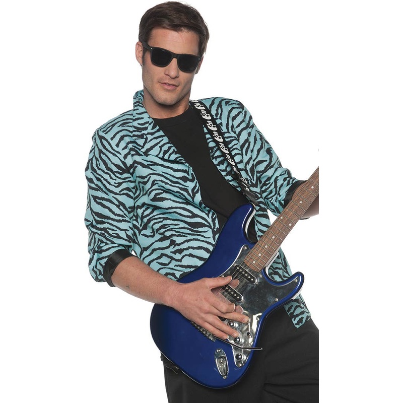 1980s Blue Zebra Print Mens Plus Size Costume Blazer XXLarge