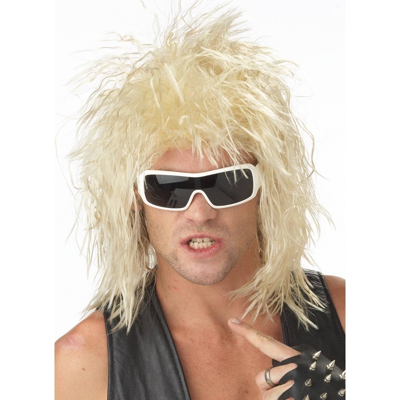 1980s Crimped Blonde Mens Mullet Costume Wig